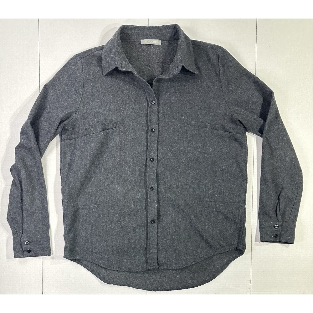 Mergazzer Men's Button Up Shirt Gray Long Sleeve Casual Flannel Style Large